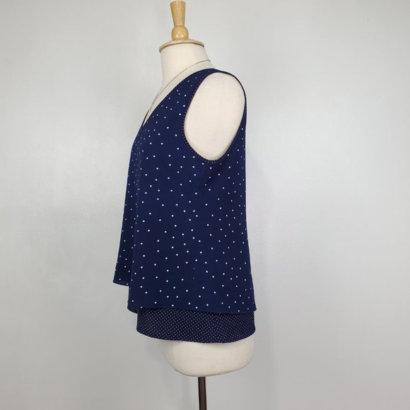 Skies Are Blue Navy White Polka Dot Sleeveless Split Back Pullover Top Size M - Picture 4 of 12